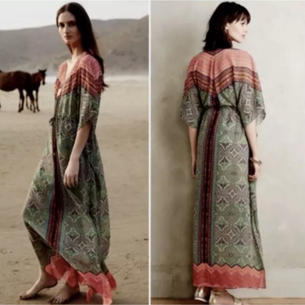 Vanessa Virginia Anthropologie Chama Caftan Maxi Dress Size Medium